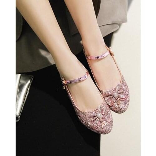 Pink/Silver Shiny Princess Flats Lolita Vintage Shoes Mori girl Bowknot Kawaii Girl Tea Party Women Shoes
