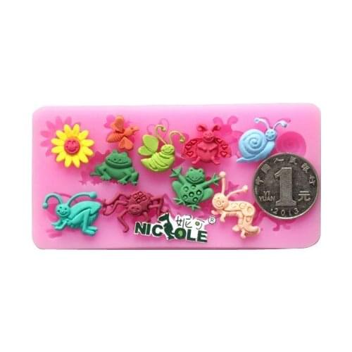 Wholesale Silicone mold K103 Insects snail frog bee sunflower shape clay mold decoration fondant cake mold