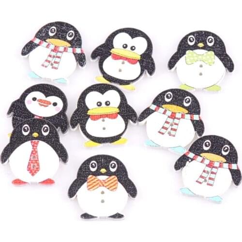 Mixed penguin Painting Wooden decorative Buttons For Sewing Handmade Scrapbooking Crafts 25pcs 24x25mm MT1680