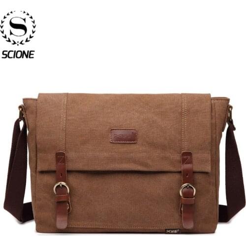 SCIONE Vintage MenS Briefcase Bag Casual Canvas Crossbody Bag Messenger Bag For School Work Travel Boys Teens School Crossbody