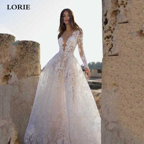 LORIE Princess Lace Wedding Dresses Long Sleeve Boho Bride Dresses Backless Vestidos de novia Elegant Wedding Gowns