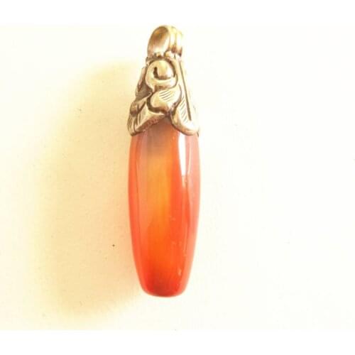 TBP399 Tibetan Ethnic Pendants White Metal Copper Capped Natural Red Carnelian Pendants from Nepal Vintage