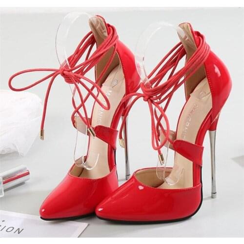 Summer High 16CM Heels Women Pumps Ankle Cross Strap Sandals Shoes Woman Ladies Pointed Toe High Heels Dress Party Shoes Woman