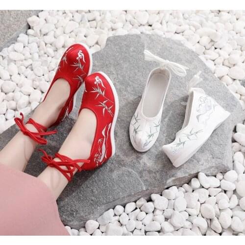 Chinese Style Oriental Women Hanfu Shoes Ancient Traditional Embroidery Canvas Ankle Strap Shoes Women Comfort Hanfu Shoes