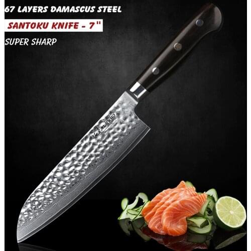 TURWHO 7'' High quality Japan Chef knife VG-10 Damascus Steel Santoku Knife Pro Dealing with Meat Fruit Vegetable kitchen knife