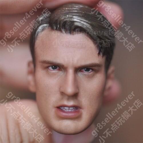 In Stock 1/6 Male Captain Head Sculpt Model Chris Evans Golden Hair Roar Mouth Head Sculpture For 12" Male Body