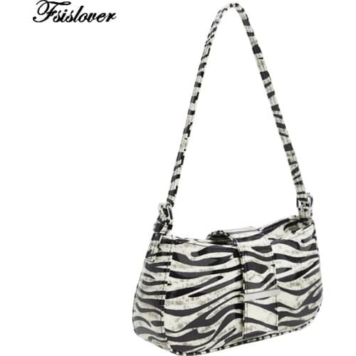 Vintage Baguette Zebra Pattern Women Shoulder Bags Retro Split PU Leather Bags Solid Ladies Messenger Handbag Female sac main