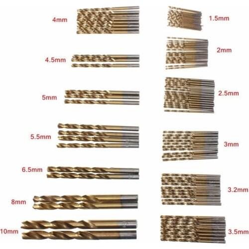 High-Speed Steel Plated Titanium Twist Drill Straight Shank Drill electric Drill 99pcs Drill Bit 1.5mm-10mm Round Handle