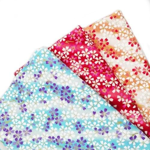 Japanese Style Colorful Bronzing Cotton Printed Fabric For Sewing Kimono Dolls & Bags, DIY Patchwork Cloth Material