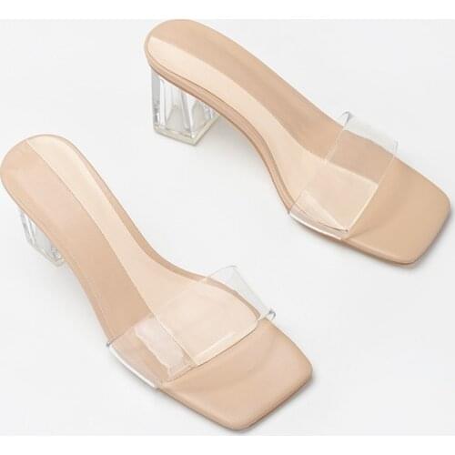 Womens Shoes Muller Shoes Square Piece of Painted Shops Jelly Shoes Women Heels Platform Heels High Heels