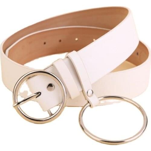 Woman Durable Belt Fashion Large Ring Artificial PU Leather Wide Belt Wide Pin Belt Round Buckle Waist Belt