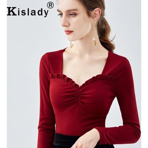 Kislady 2020 Autumn Ruffles V-Neck Womens Tops Temperament Sexy Slim Harajuku Bottoming Tshirts Plus Size Gothic Retro OL Tops