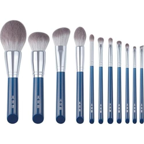 11pcs/Set Blue Professional Makeup brushes Set Foundation Blusher sculpting Highlighter Eye shadow eyebrow crease Make up brush