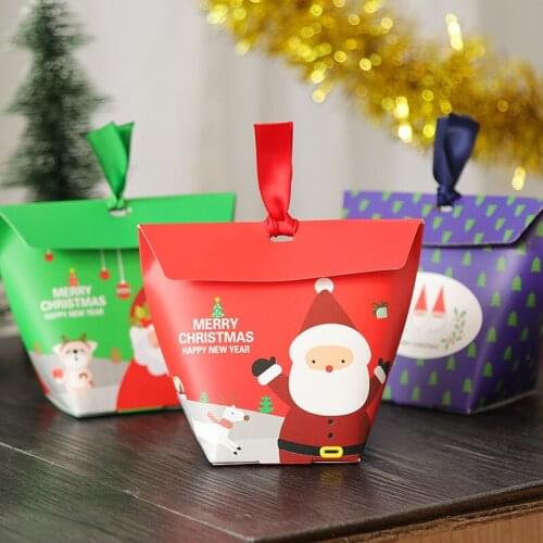 50pcs/lot New Colorful Pillow Box Christmas Present Carton Pouch Ribbon Kraft Paper Bag Gift Boxes Wedding Party Supply
