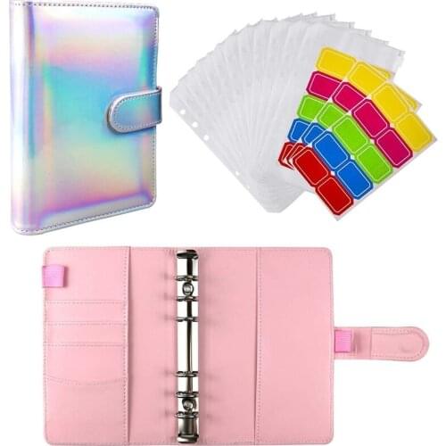A6 PU Leather Binder Cover with 12Pcs Binder Pockets, Binder Loose Leaf Zipper Bags Envelope System