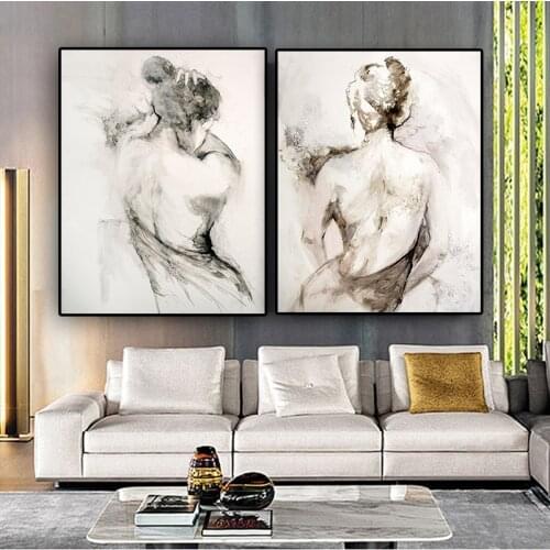Abstract Black White Woman Sexy Naked Back Oil Painting on Canvas Posters and Prints Scandinavian Wall Art Picture Room Cuadros