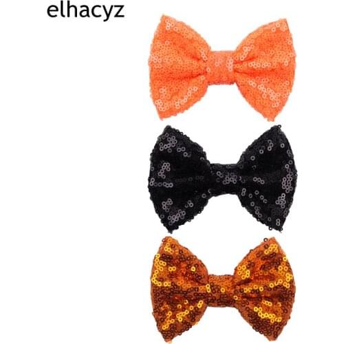 10pcs/lot Chic Halloween 4'' Sequins Bows without Clips Hair Bow for Headband Headwear for Children Girls DIY Hair Accessories