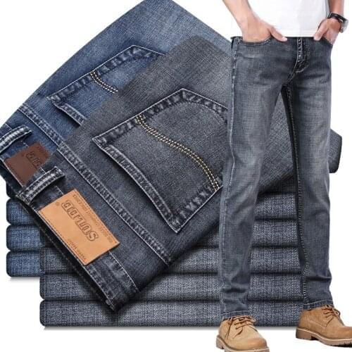 2020 Sulee Brand European American Style Stretch Men Jeans Luxury Mens Denim Trousers Slim Straight Deep Blue