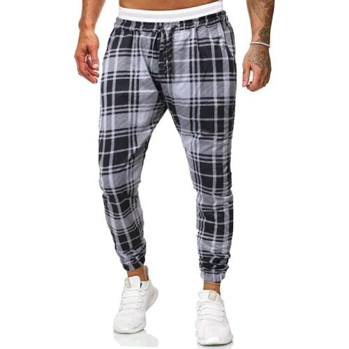 Plaid pants men joggers sweatpants Loose Elastic waist Casual trousers streetwear mens pants