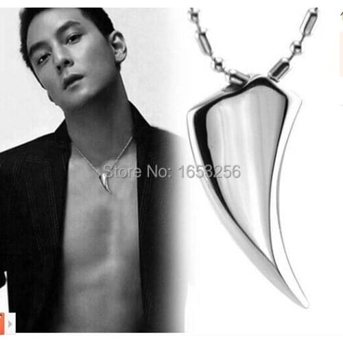 For Men Style Polished Stainless Steel wolf tooth Pendant Necklace + 24'' Ball Chain Luckly Jewelry