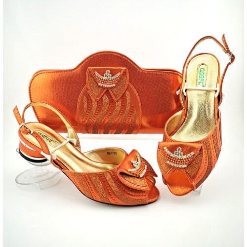 Doershow African fashion Italian Shoes And Bag Sets For Evening Party With Stones orange Italian Handbags Match Bags! !HFG1-19