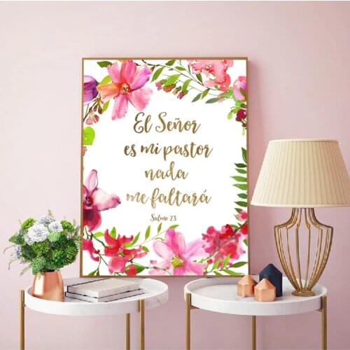 Spanish Bible Verse Quotes Wall Art Canvas Painting Watercolor Flowers Prints Nursery Wall Decor Scripture Poster Decoration