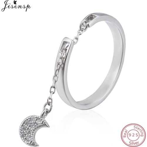 Jisensp Unique Simple Crystal Crescent Moon Ring Fine Jewelry Knuckle Rings 925 Sterling Silver Adjustable Wedding anillos mujer