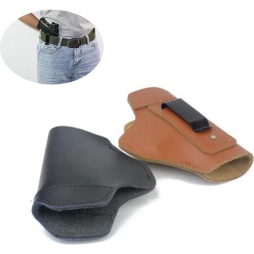 Left Right Hand Leather Gun Holster Universal Carry Pistol Case Hidden Metal Clip Waistband Tactical Holster For Glock 17 19 22