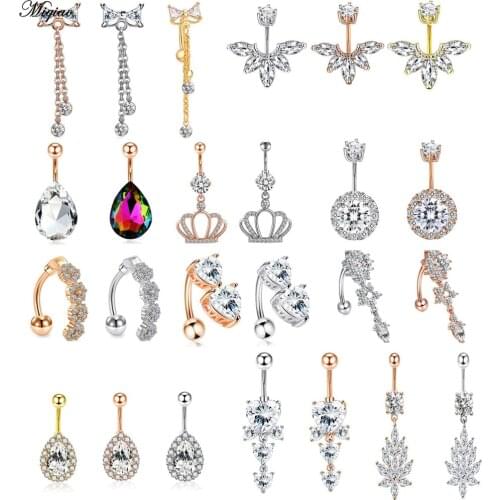 Miqiao 1pcs Double-headed Round Zircon Belly Button Ring Body Piercing Double Zirconium Piercing Jewelry Belly Button Rings