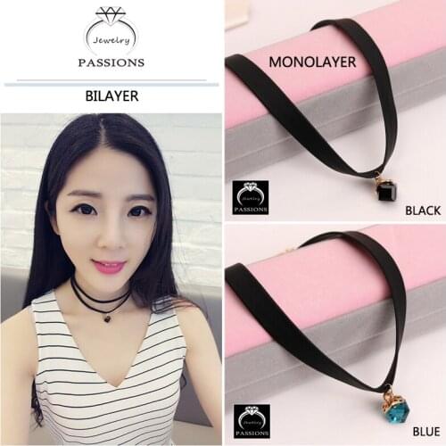 Fashion Jewelry Choker Necklace Small Rhinestone Pendent Necklace Double Layers Short Choker Ribbon Necklace For Women&Girl