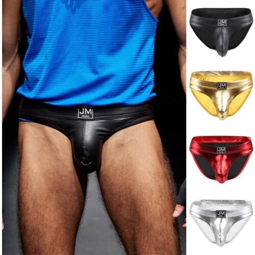 PU Leather Gay Underwear Men Briefs Jockstrap Tanga Homme Slip Sexy Lingerie Erotic Homens Thongs and G Strings Cueca Underpants