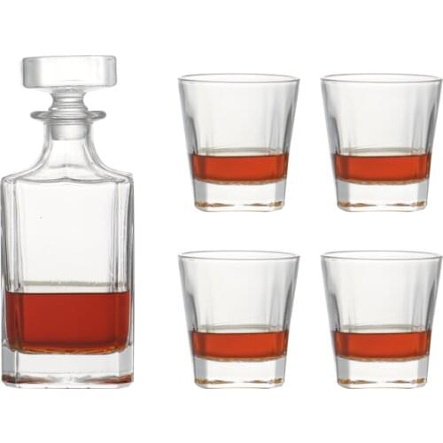 Set of 5 heavy base whiskey decanter set whisy glasses old fashioned clear whiskey bottle for bar party family