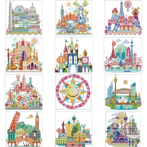 Color city patterns counted 11CT 14CT 18CT Cross Stitch Sets DIY Chinese Cross-stitch Kits Embroidery Needlework