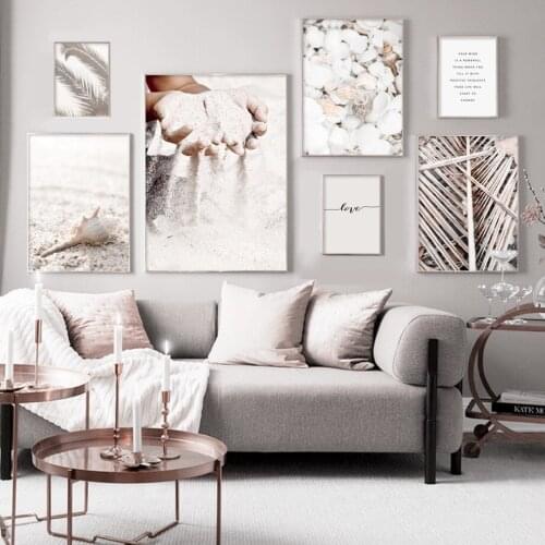 Hand Sand Beach Conch Shell Palm Leaf Wall Art Canvas Painting Nordic Posters And Prints Wall Pictures For Living Room Decor
