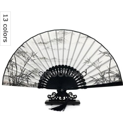 Wholesale Free Shipping 100pcs 2017 New Silk Damask Bamboo Flower Pattern Folding Hand Fans Wedding Accessories Decoration