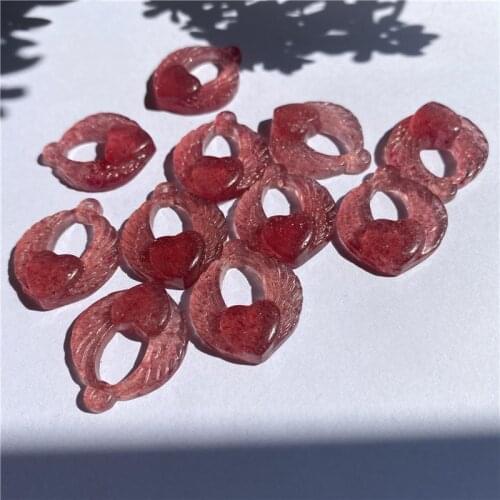 Natural Crystal Pendant Strawberry Quartz Stone Heart Wing For Pendant Necklaces Gift