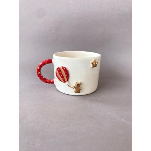 Handmade and Hand Painted High Quality Ceramic Balloon Cappadocia Coffee Office Cup Art