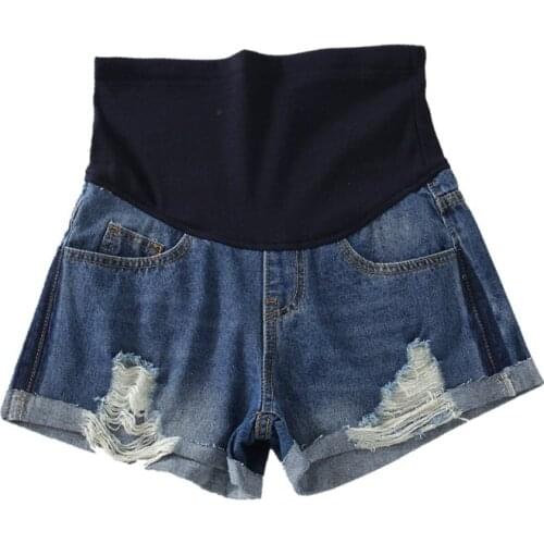 Roll Hem Ripped Hole Washed Denim Maternity Shorts Fashion Belly Short Jeans Maternity Short Pants Pregnancy pants