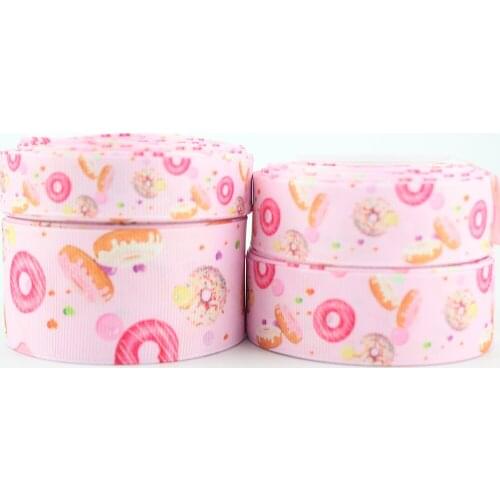 Cartoon Doughnut Pink printed grosgrain ribbon 16mm 22mm 25mm 38mm 10 yards DIY hair bows gift wrap decorative ribbons