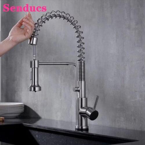 Touch Spring Kitchen Faucets Senducs Hot Cold Pull Out Kitchen Mixer Tap Sensor Kitchen Faucet Smart Touch Kitchen Mixer Taps
