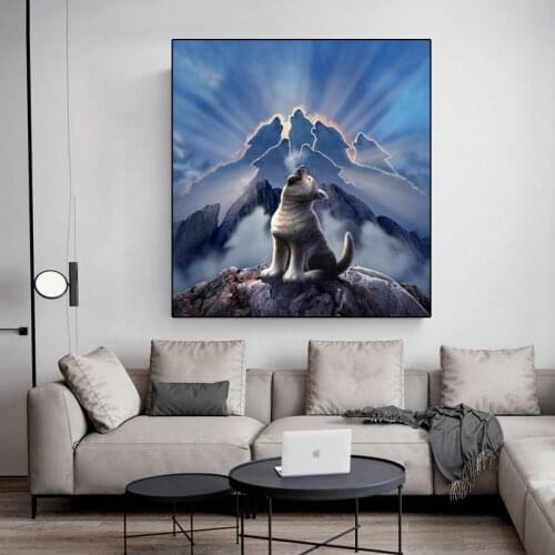 Modern Animal Landscape Canvas Painting Roaring Wolf Posters Prints Wall Pictures Nordic Simple Bedroom Room Home Decoration