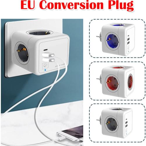Standard EU Plug Conversion Socket with USB Tpye-C Switch Smart Socket Fast Charging 4 Outlet Wall Extension Desktop for Home