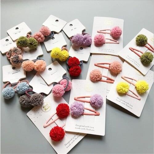 2pcs Kids Pink Lace Ball Pompom Flower Hair Ties Hair Clip Colorful Elastic Hair Band Clips Hairpin Barrettes Hair Accessories