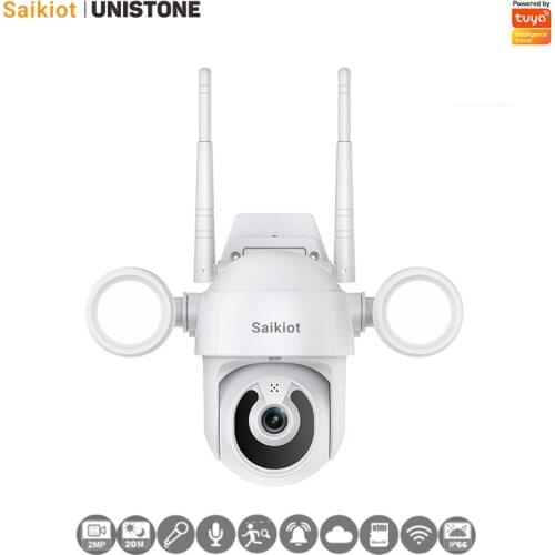 Saikiot Tuya Smart 3MP WIFI Waterproof Floodlight Speed Dome Dual Light with Auto Tracking Camera powered by Unistone