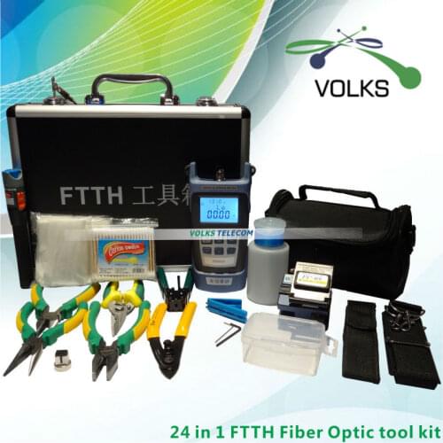 24 In 1 Fiber Optic FTTH Tool Kit with Visual Fault Locator 10mw Optic power meter