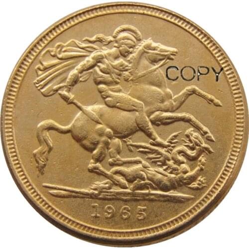 High Quality 1965 REGINA FD ELIZABETH II DEI GRATIA GOLD PLATED 1 SOVEREIGN COPY COINS