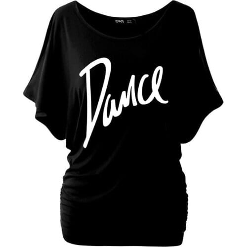 Women T-shirt Loose O Neck T Shirt Ladies Casual Letter Dance T-shirt Summer Casual Batwing Short Sleeve Tops Tee Plus Size