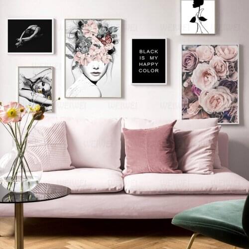 Flowers Women Black White Quote Wall Art Canvas Painting Nordic Posters And Prints Wall Pictures For Living Room Bedroom Decor