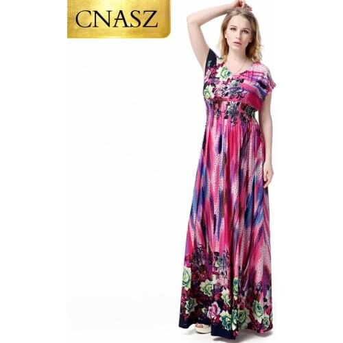 2018 Ladies\' Print Beach Sundress Sexy V-Neck Bohemian Long Maxi Dresses