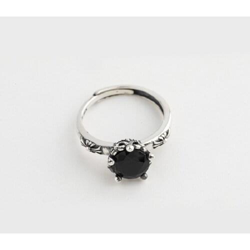 New s925 Sterling Silver Ring Girl Opening Inlaid Black Zircon Silver Finger Ring Fashion Trend Jewelry